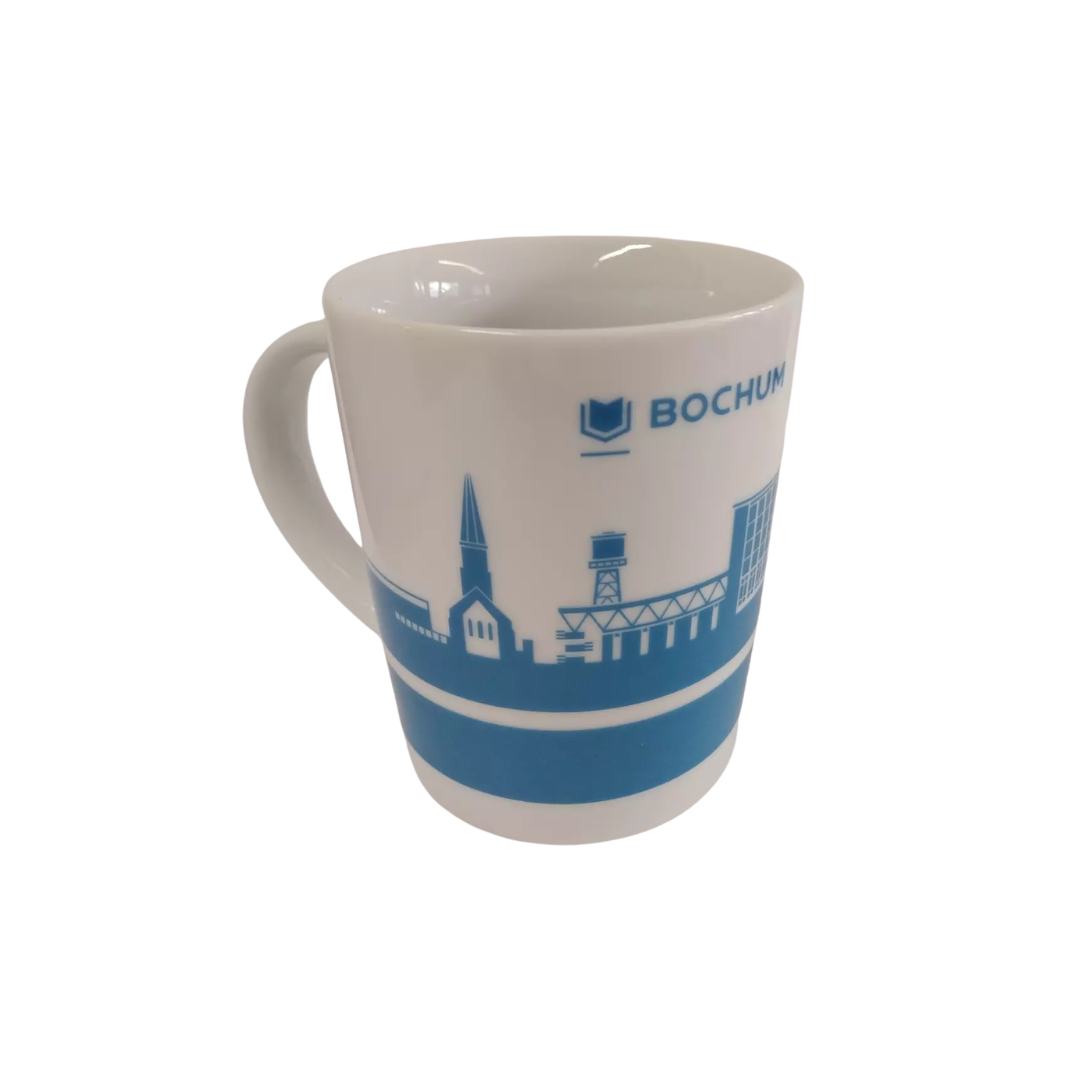 Skyline Bochum Tasse, blau auf weißem Porzellan